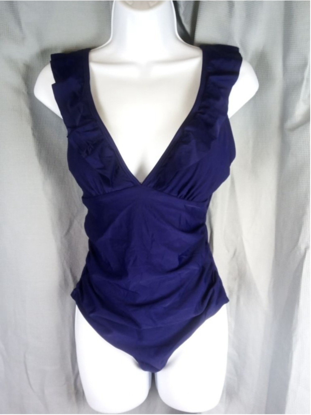 Women's Navy Blue Ruffled One Piece Swimsuit M